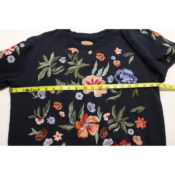 Driftwood Women's Embroidered Teddy Floral Black Pullover Sweatshirt Sz M - Picture 9 of 10